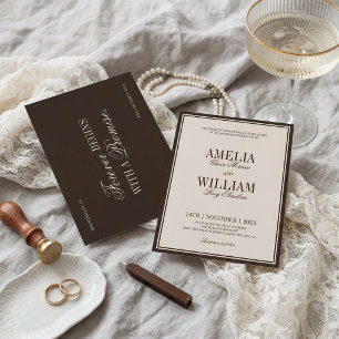 Invitation Mariage Luxueux Classique Brun Crème Traditionnel