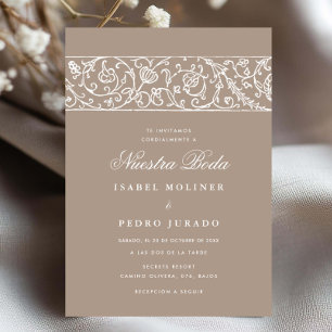 Invitation Mariage Luxueux Floral Beige & Blanc Nuestra Boda