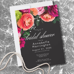 Invitation Mariage Luxueux Floral Vibrant Rose Noir