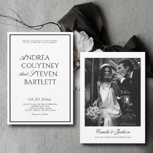 Invitation Mariage Luxueux Noir et Blanc à l'Ancienne