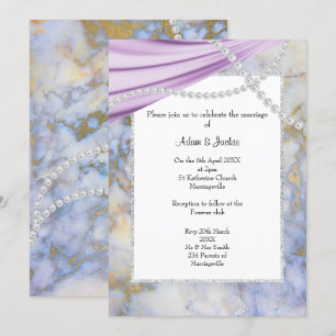 INVITATION MARIAGE LUXUEUX PEARLES EN MARBRE PURPLE