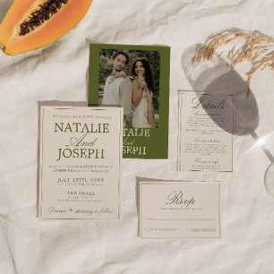Invitation Mariage Luxueux Rétro Vert Olive de Classe