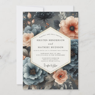 Invitation Mariage lyrique au ton ardoise et pêche