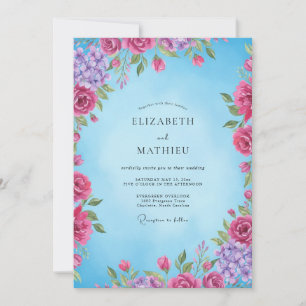 Invitation Mariage Magenta Azure Bloom