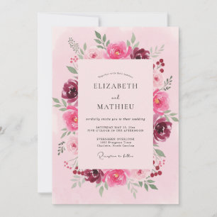Invitation Mariage Magenta Bourgogne Ranunculus Eucalyptus
