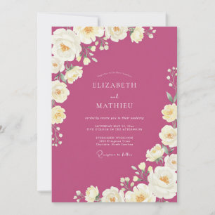 Invitation Mariage Magenta Crème Ranunculus Eucalyptus