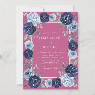 Invitation Mariage Magenta Nuit Ranunculus Eucalyptus