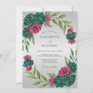 Invitation Mariage Magenta Téal Ranunculus Eucalyptus