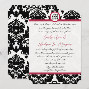 Invitation Mariage Magenta Trim noir & blanc Damask