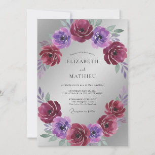 Invitation Mariage Magenta Violet Ranunculus Eucalyptus