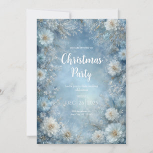 Invitation Mariage Magique d'Hiver aux Fleurs Blanches Bleuté