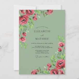 Invitation Mariage Majestueux Rose Vert Sage