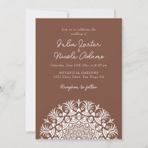 Invitation Mariage Mandala Abstrait Brun Chocolat Marron