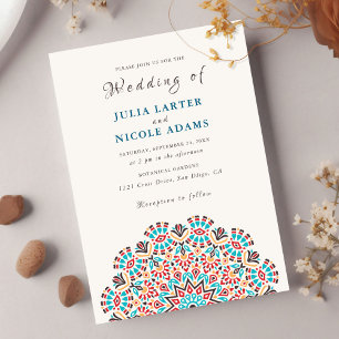 Invitation Mariage Mandala Cuisine Teinte Bleu-vert & Vin