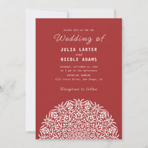 Invitation Mariage Mandala en marbre de corail rouge et bleu