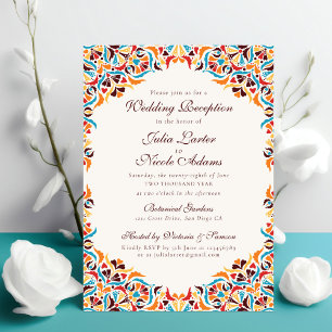 Invitation Mariage mandala floral fantaisiste orange sarcelle