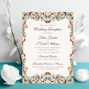 Invitation Mariage mandala floral fantaisiste orange sarcelle
