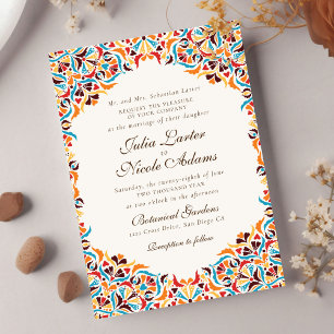 Invitation Mariage mandala floral fantaisiste orange sarcelle