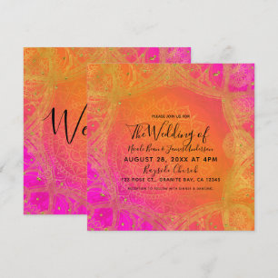 Invitation Mariage Mandala Indien Fuchsia Rose Orange Or