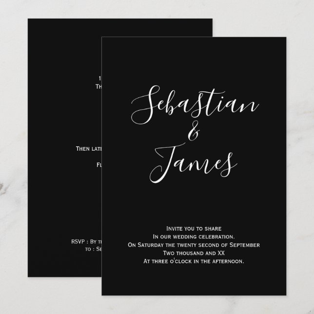 Invitation Mariage manuscrit en noir et blanc (Devant / Derrière)
