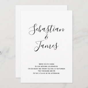 Invitation Mariage manuscrit moderne noir et blanc