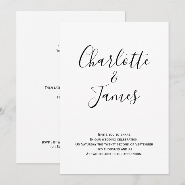 Invitation Mariage manuscrit moderne noir et blanc (Devant / Derrière)