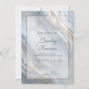 Invitation Mariage Marbre Fluide Gris Lavande Or