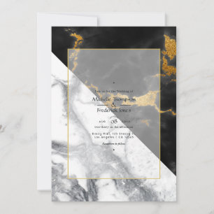 Invitation Mariage Marbre Noir et Or