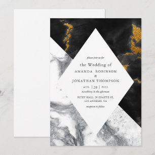 Invitation Mariage Marbre Paillettes Faux Glam Or