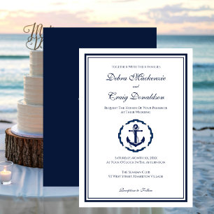 Invitation Mariage Marine Nautique et Ancre Blanche
