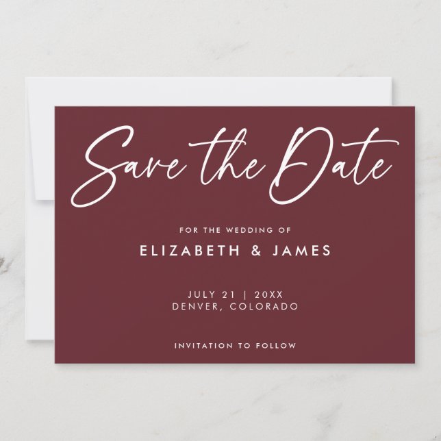 Invitation Mariage Maroon Moderne Enregistrer La Date Invitat (Devant)