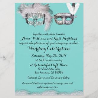 Invitation Mariage mascarade blanc et bleu d'oeuf de Robin