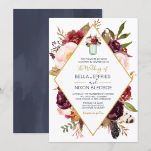 Invitation Mariage Mason Jar à la floraison noire de Bourgogn