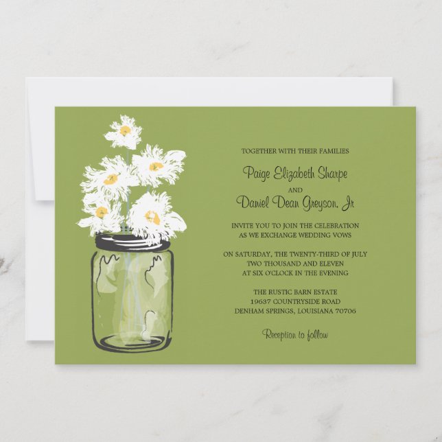 Invitation Mariage Mason Jar et White Daisy (Devant)