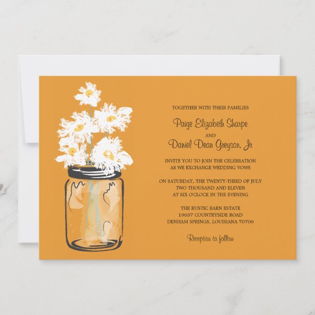 Invitation Mariage Mason Jar et White Daisy (Devant)