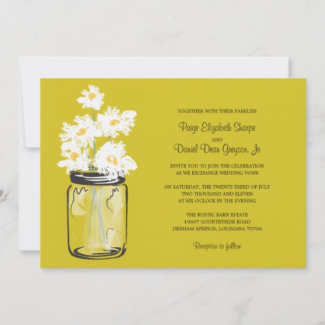 Invitation Mariage Mason Jar et White Daisy (Devant)