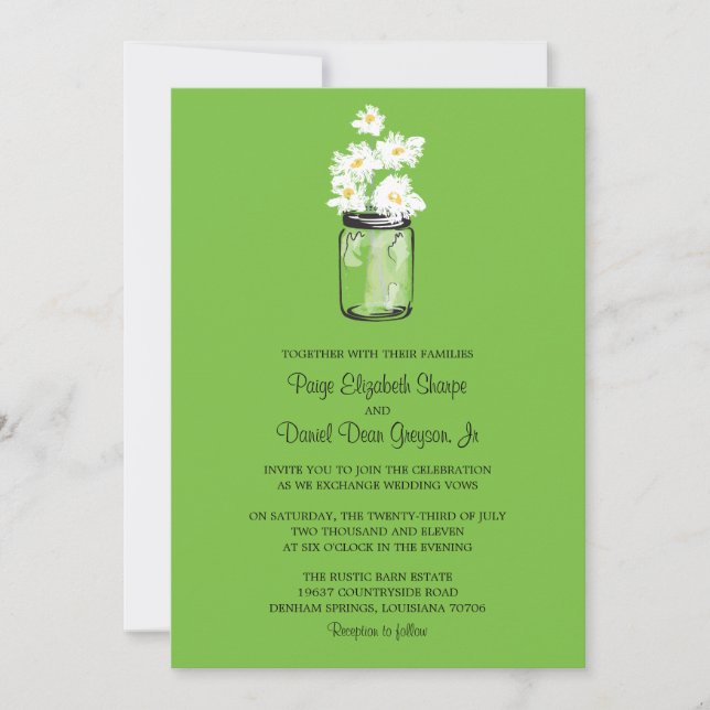 Invitation Mariage Mason Jar et White Daisy (Devant)