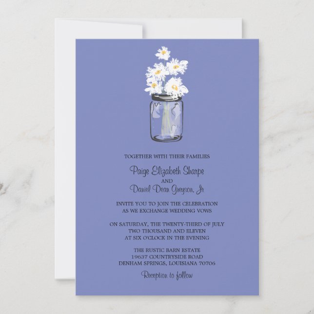 Invitation Mariage Mason Jar et White Daisy (Devant)