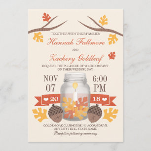 Invitation Mariage Mason Jar Mason Feuille d'automne monogram