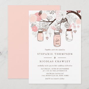 Invitation Mariage Mason Jars à pendaison rose rousse