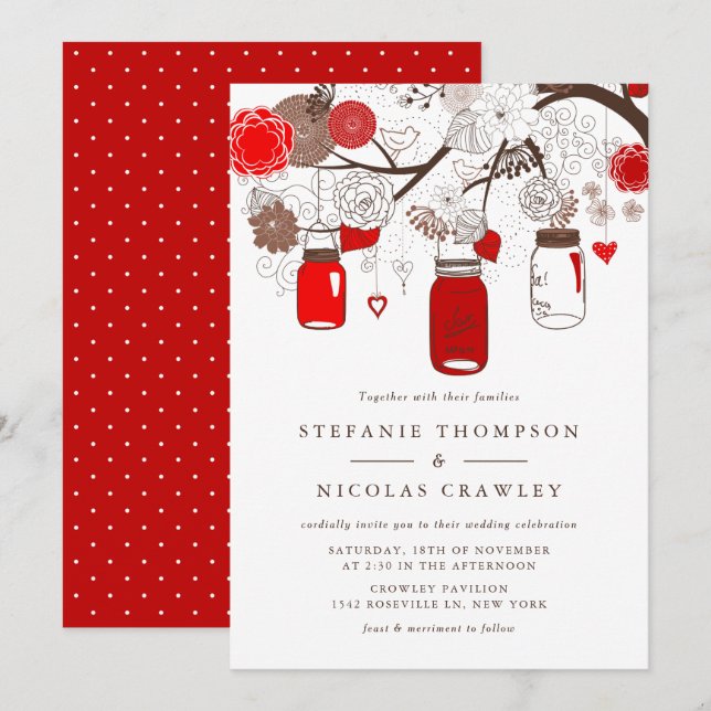 Invitation Mariage Mason Jars à pendaison rouge (Devant / Derrière)