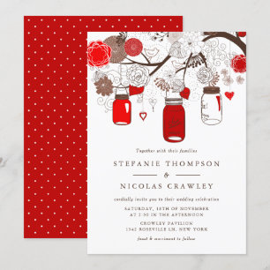 Invitation Mariage Mason Jars à pendaison rouge