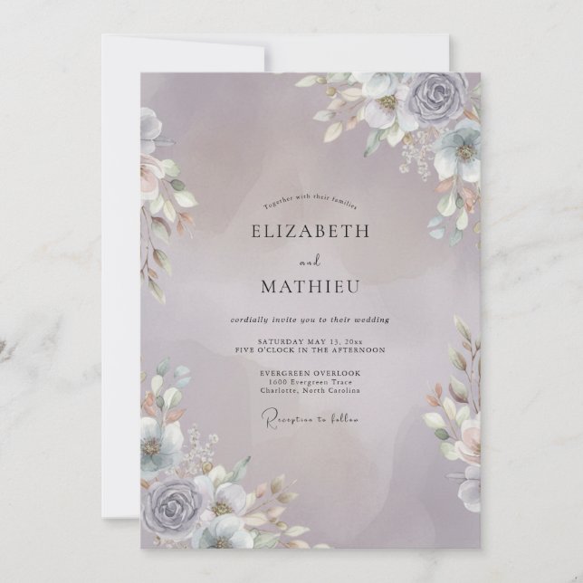 Invitation Mariage Mauve Argent Sprig Eucalyptus (Devant)