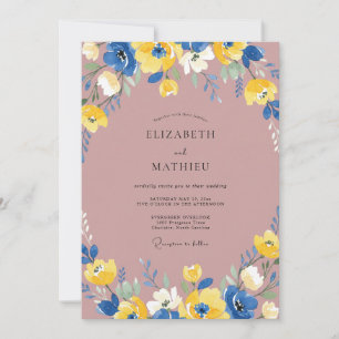 Invitation Mariage Mauve Cobalt Ranunculus Eucalyptus