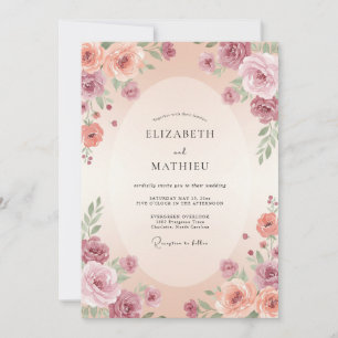 Invitation Mariage Mauve Floral Embrassant Peche