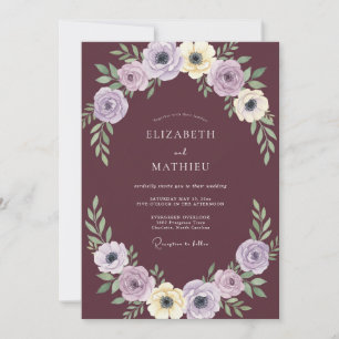 Invitation Mariage Mauve Lilas Ranunculus Eucalyptus