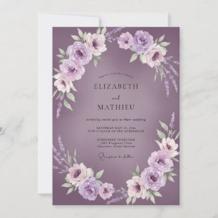 Invitation Mariage Mauve Lilas Ranunculus Eucalyptus Subtil