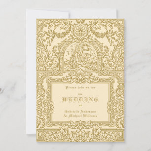 Invitation Mariage Médiéval Château Royal Vintage Crème Or