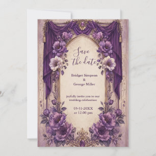 Invitation Mariage Médiéval Gothique Arche Pourpre Drapée