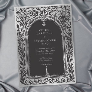 Invitation Mariage médiéval gothique noir argenté